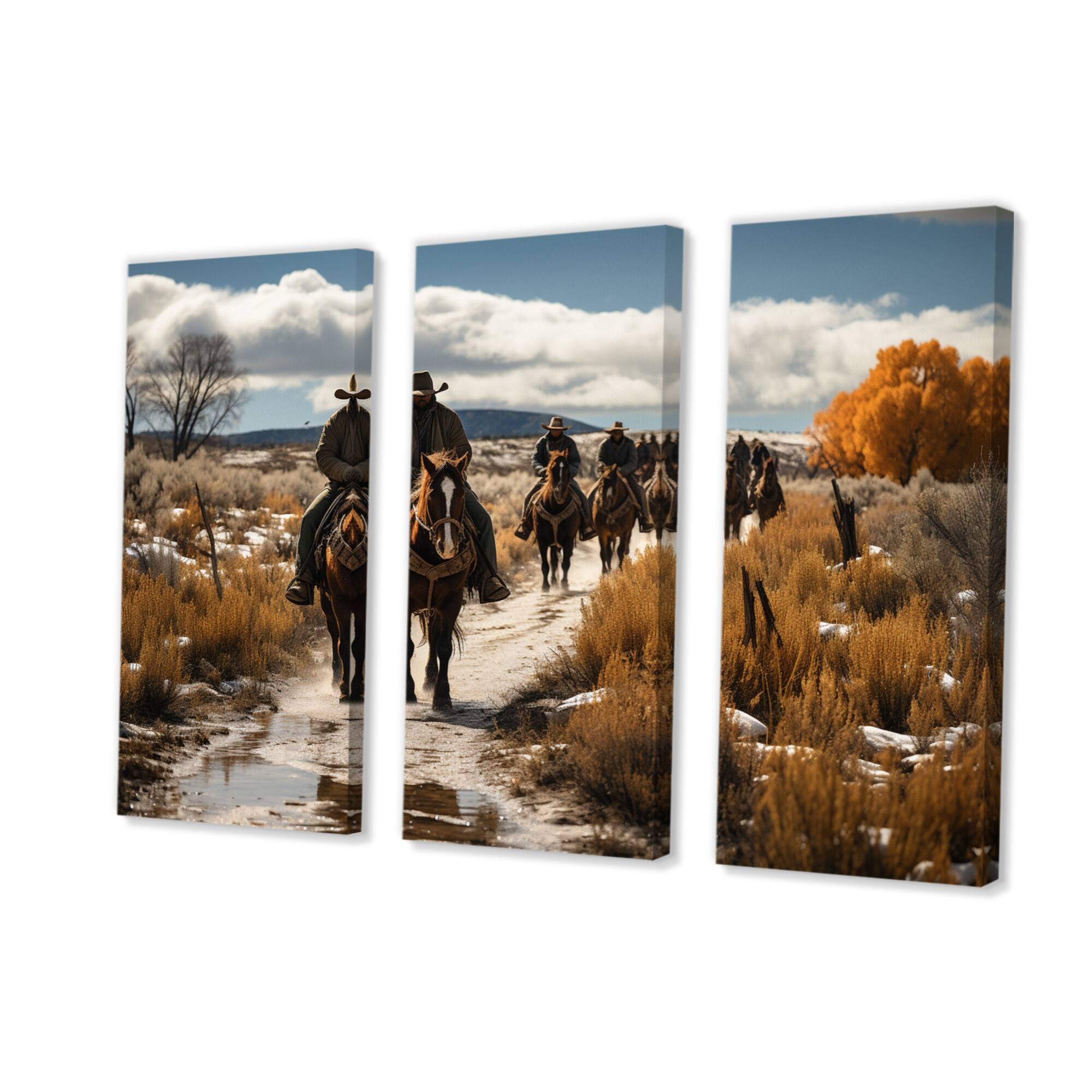 Designart "Western Cattle Drive Memories" Western Canvas Art Print Set